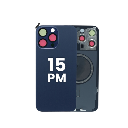 Cristal trasero con marco e imán MagSafe para iPhone 15 Pro Max (SIN LOGO) (AZUL TITANIO)