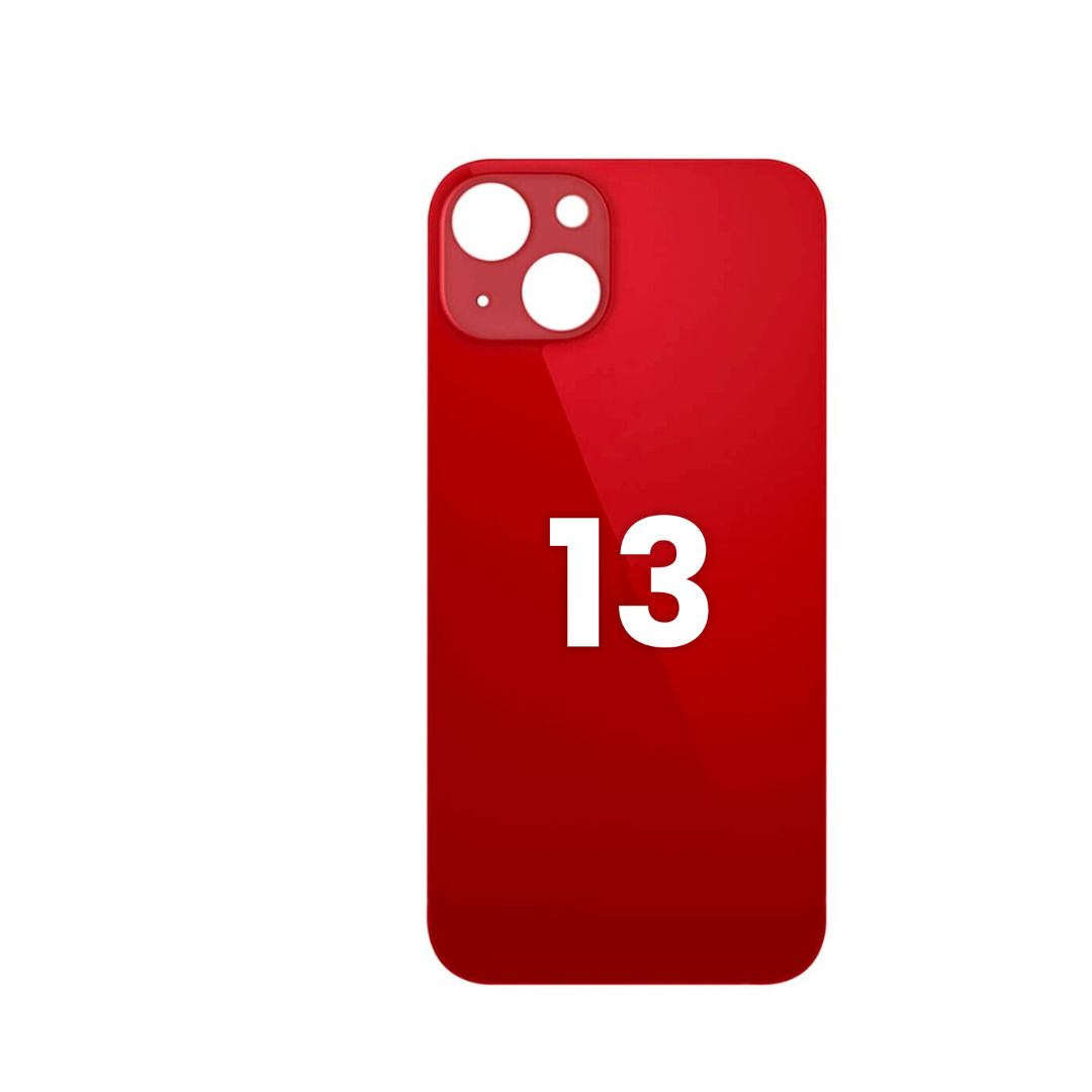 Cristal trasero con orificio para cámara más grande para iPhone 13 (SIN LOGO) (ROJO)