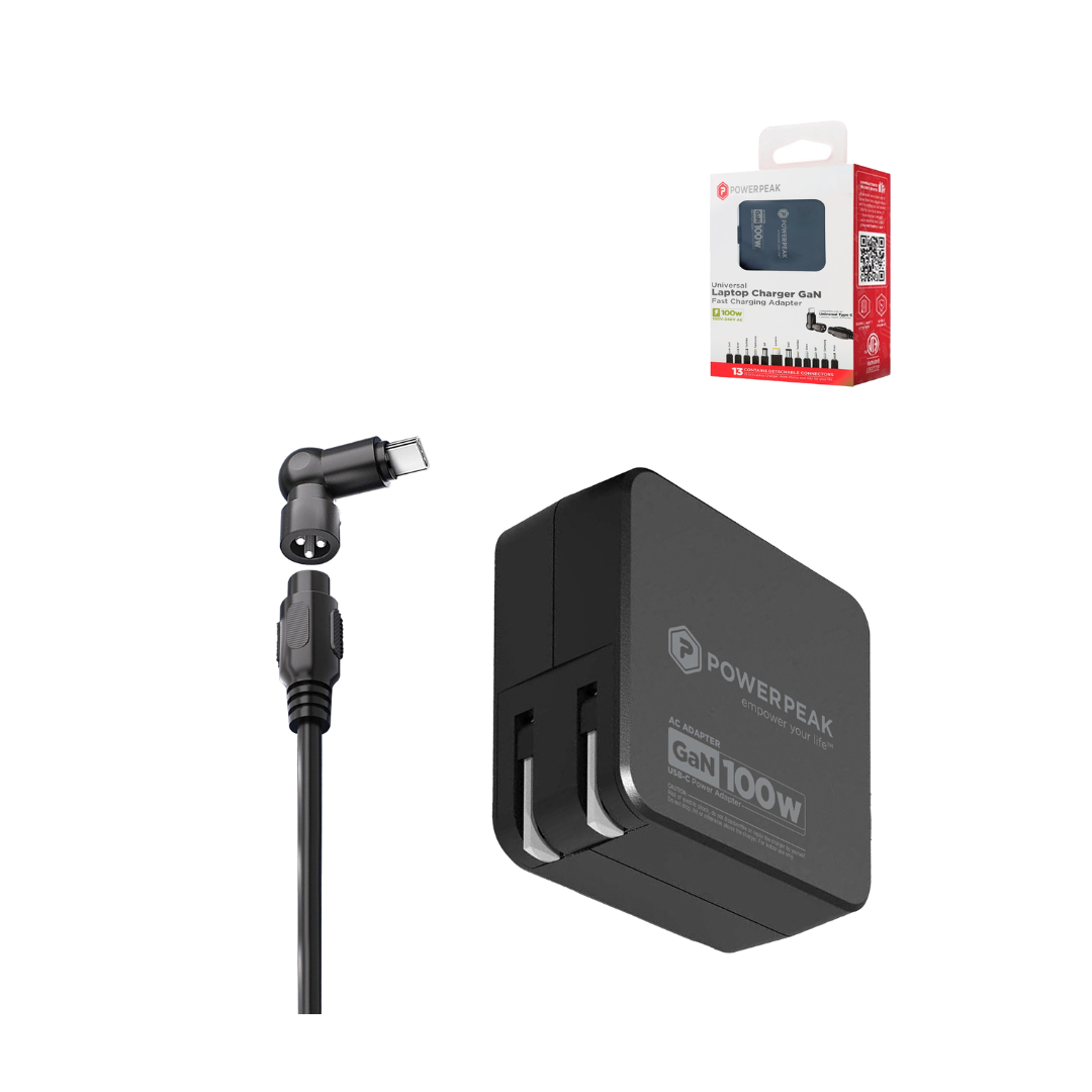 PowerPeak Universal Laptop Charger w/ 16 Connectors (100W)