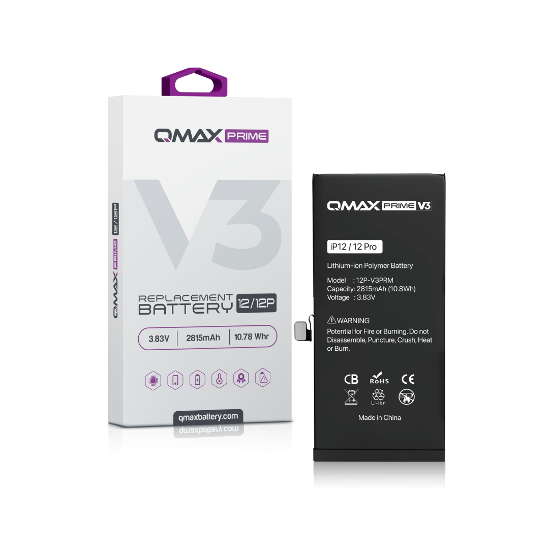 Batería de repuesto QMAX Prime V3 para iPhone 12 Pro/12 (sin ventana emergente) (2815 mAh)