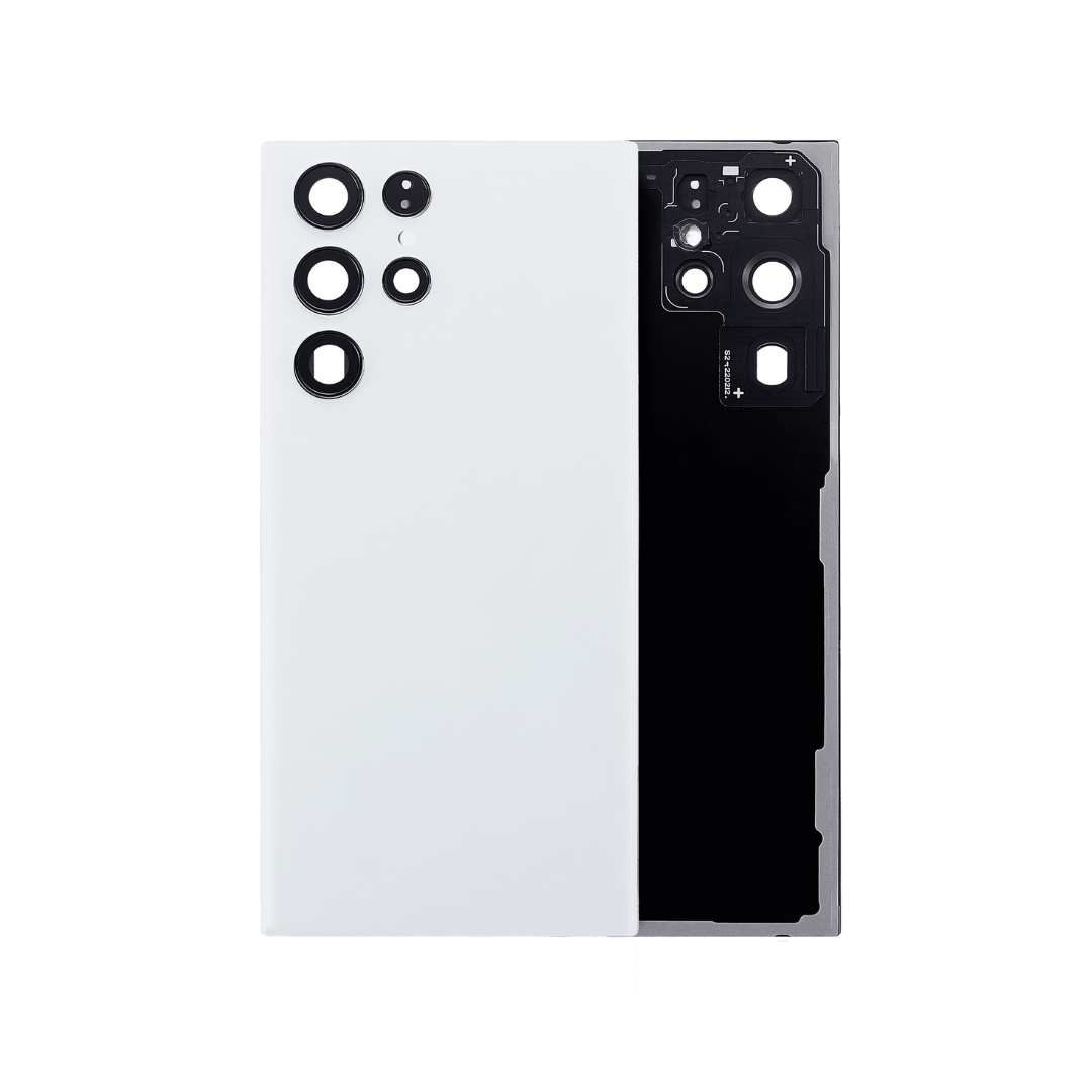 Back Cover Glass With Camera Lens Compatible For Samsung Galaxy S22 Ultra 5G (No Logo) (Aftermarket Plus) (White)
