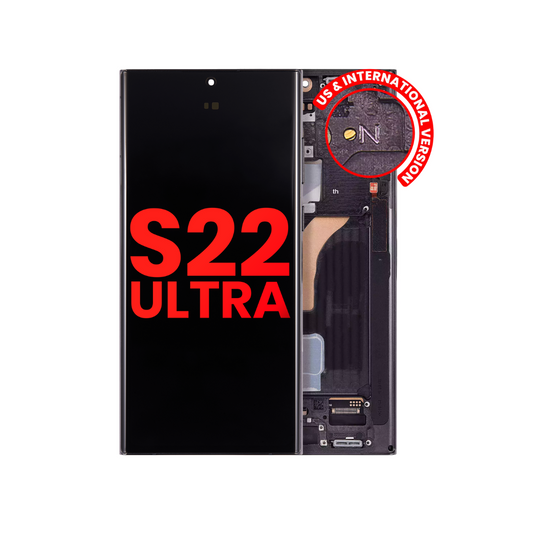 Pantalla OLED con marco compatible con Samsung Galaxy S22 Ultra 5G (versión estadounidense e internacional) (Aftermarket Plus) (Phantom Black)