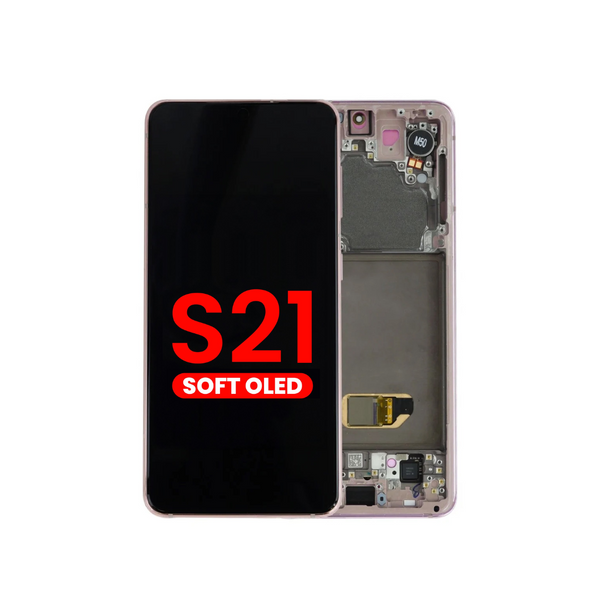 Ensamblaje de pantalla OLED con marco para Galaxy S21 (G991) (ROSA FANTASMA) (OLED de repuesto)