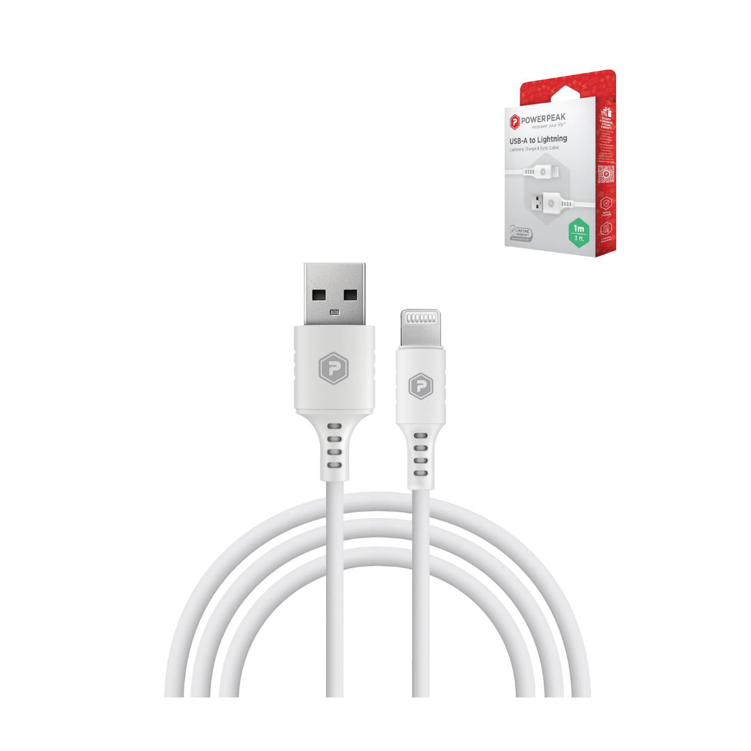 PowerPeak ECONOMY - Type A to L Cable NON MFI (WHITE) (3ft)