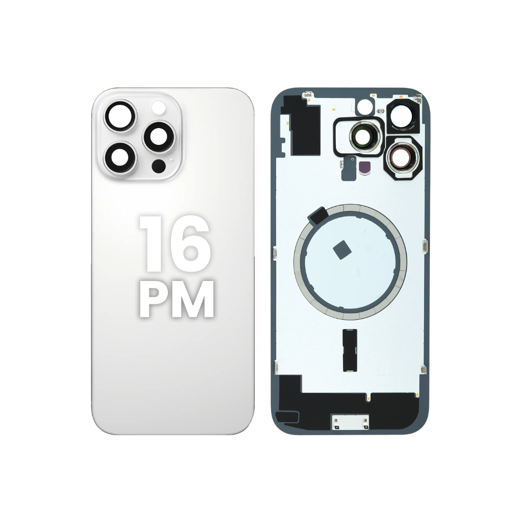 Cristal trasero con marco e imán MagSafe para iPhone 16 Pro Max (TITANIO BLANCO)