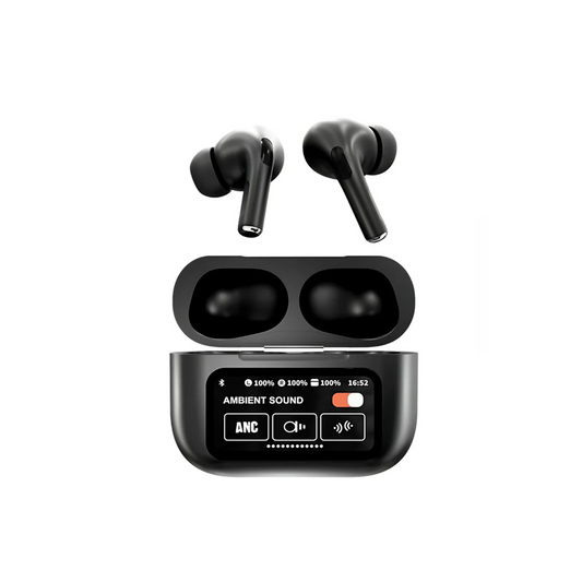 Active Noise Cancelling Touch Earbuds w/ Touch Screen Smart Case - BLACK