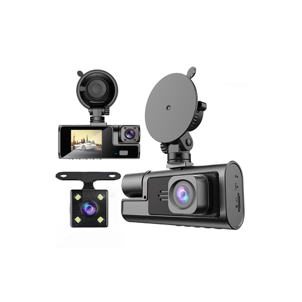 Night Vision Full HD Dash Cam with (1800 mAh) Battery (1280*720P / 30FPS) (Front / In-Cabin / Tail Camera)