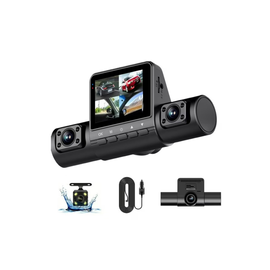 Dual Wide Angle Full HD Dash Cam with (1500 mAh) Battery (1280*720P / 30FPS) (Front / In-Cabin / Tail Camera)
