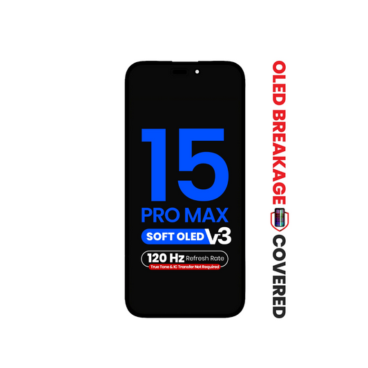 Ensamblaje OLED para iPhone 15 Pro Max (NO REQUIERE programación True Tone ni transferencia de IC) (Reemplazo QV8 V3 / Suave / 120 Hz)