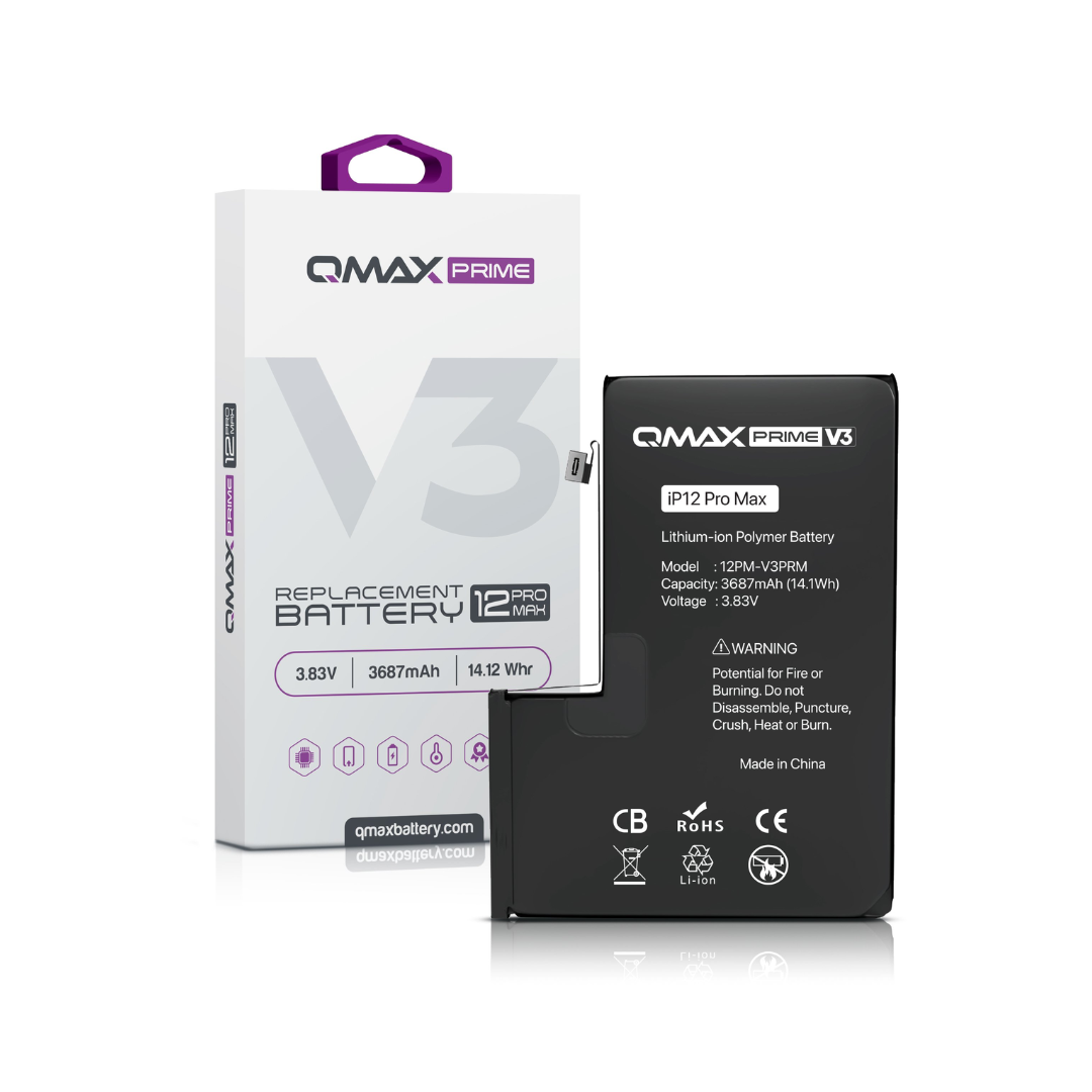 QMAX Prime V3 Replacement Battery for iPhone 12 Pro Max (No Pop-Up) (3687 mAh)
