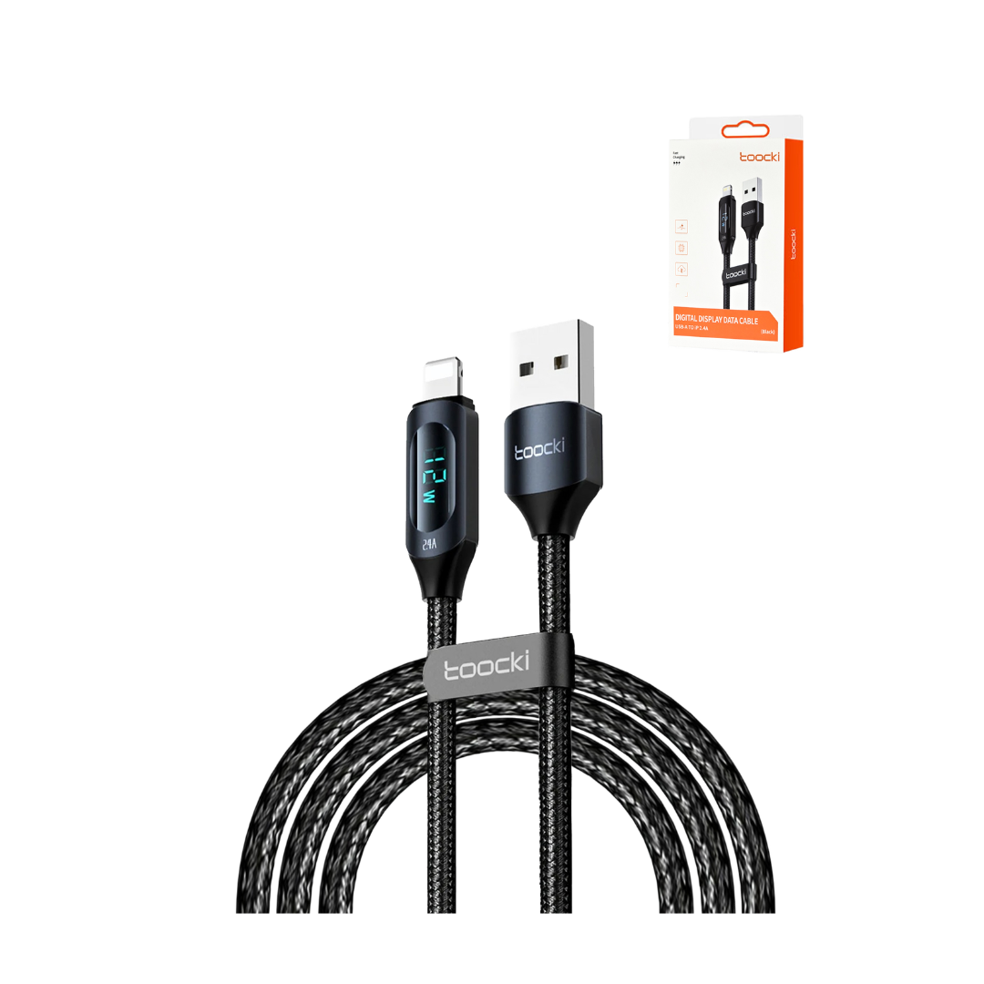 Toocki USB A-L Non-MFI Fast Charging Data Cable w/ Display (BLACK) (12W) (6ft)