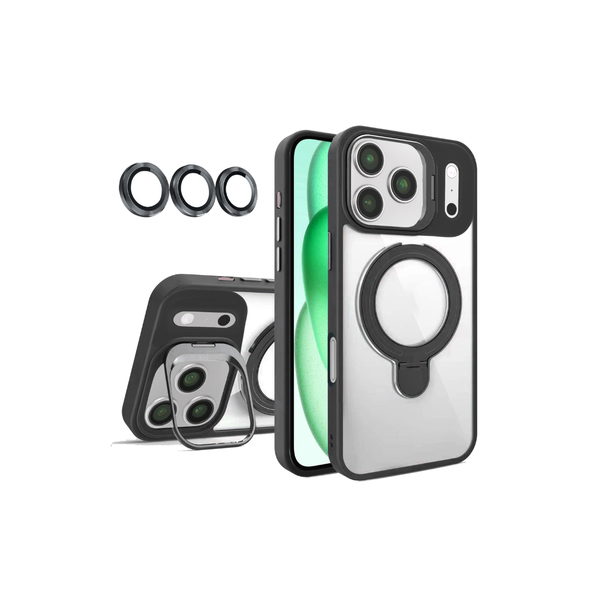 Magnetic Clear Case with 2 Kickstand & Camera Lens (Black) for iPhone 17 Pro Max / 18 Pro Max