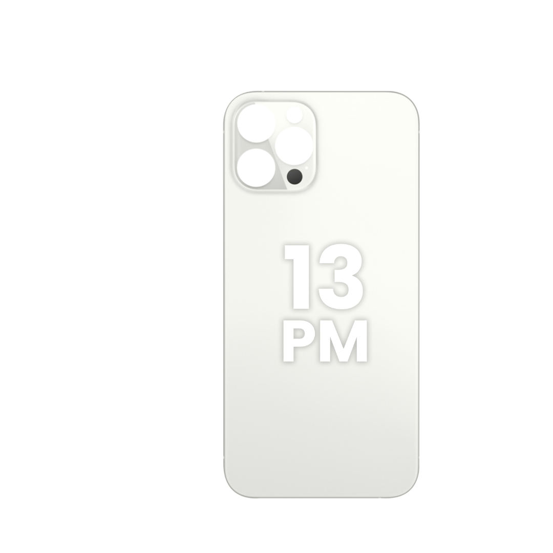 Cristal trasero del iPhone 13 Pro Max (orificio para cámara más grande) (BLANCO) (SIN LOGOTIPO)