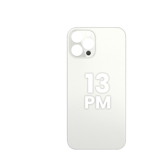 Cristal trasero del iPhone 13 Pro Max (orificio para cámara más grande) (BLANCO) (SIN LOGOTIPO)