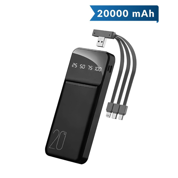 Nu.1 PowerBank w/ 3in1 USB A - C/L/M Charging Cable (20000mAh) (BLACK) (Only Ground Shipping)