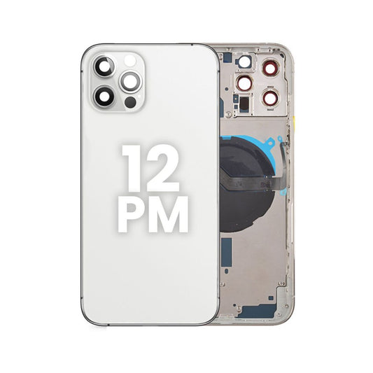 Marco de carcasa trasera para iPhone 12 Pro Max con pequeños componentes preinstalados (SIN LOGOTIPO) (BLANCO)