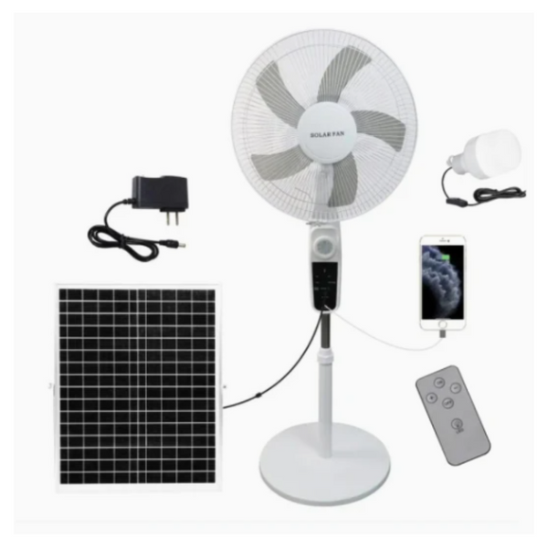 Rechargeable Pedestal Fan 16" with LED Light and Solar Panel