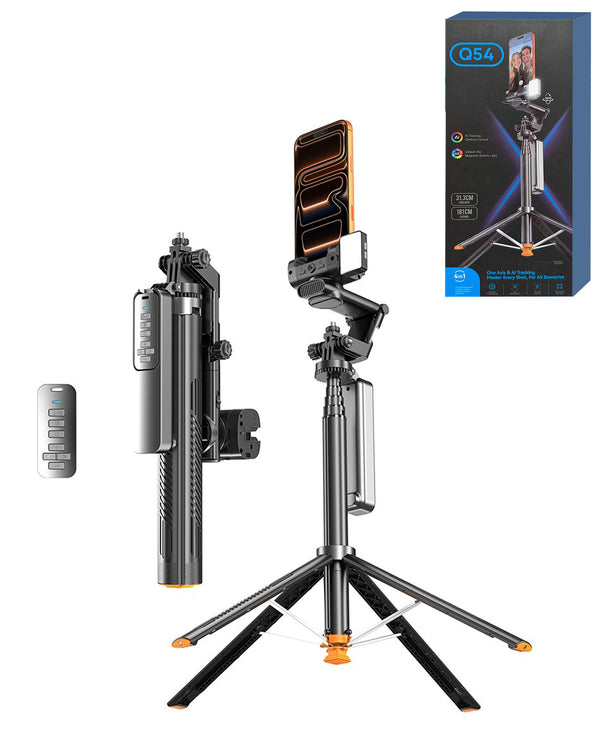 AI Face Tracking Selfie Stick Tripod with Wireless Remote (BLACK) (Only Ground Shipping)