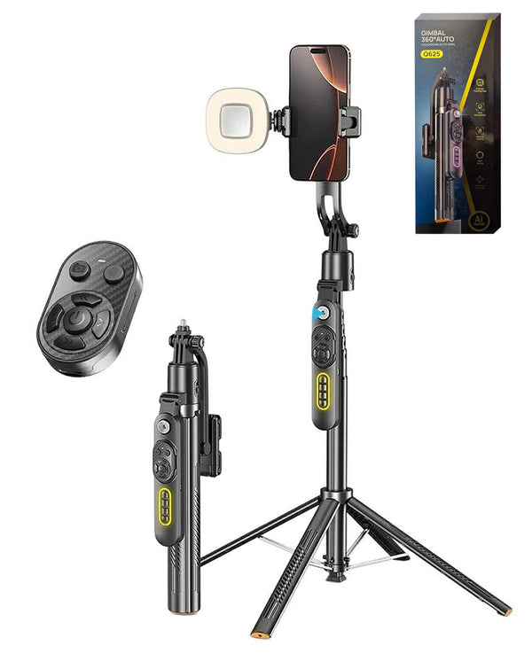 AI Face Tracking 360° Rotating Selfie Stick Tripod - BLACK (Only Ground Shipping)